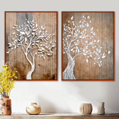 Arbre blanc de la vie sur bois - arbre de vie, art mural, ensemble de 2 impressions sur toile spirituelles blanches