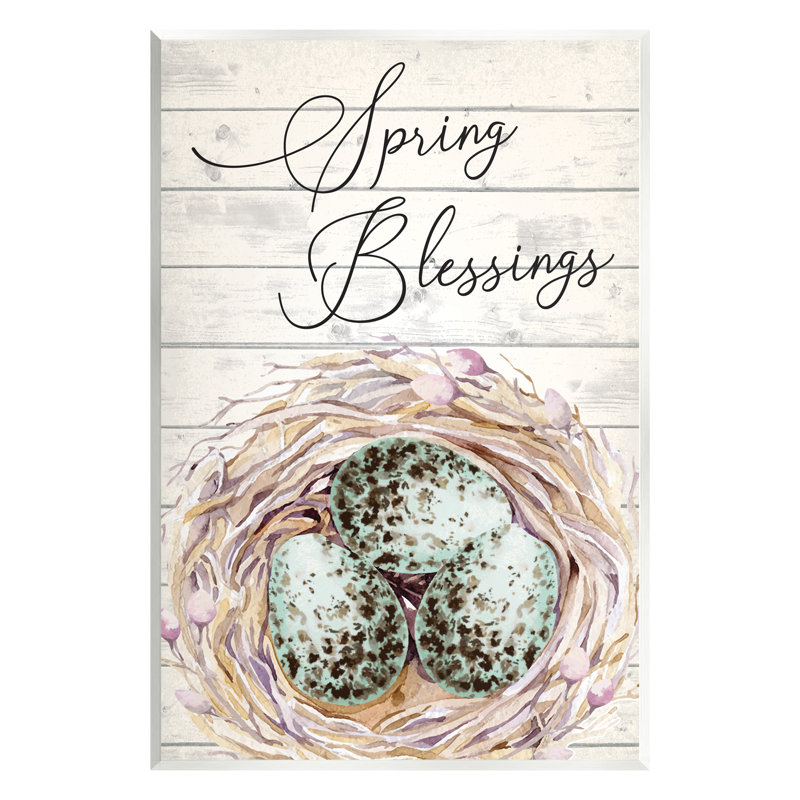 «Spring Blessings Bird Nest Nature Floater», art mural par ND Art, H 19 po x l 13 po x P 0,5 po, Bois