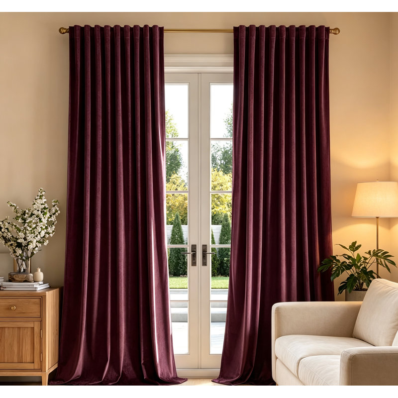 Ensemble de 2 rideaux en velours de luxe, rideaux plissés et isolants avec crochets pour le salon de la chambre à coucher