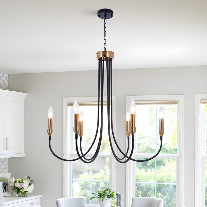 6 - Light Dimmable Black Candle Chandelier