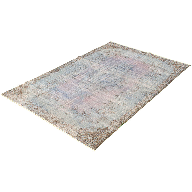 Tapis bleu clair en laine noué à la main de conception unique 6 pi 1 po x 9 pi 10 po Leigh Ann