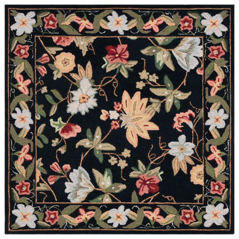 Chelsea Floral Area Rug In Black, Square 91 cm