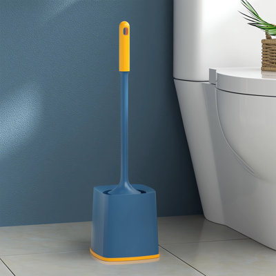 Brosse de toilette à poignée allongée 360 degrés, brosse de nettoyage de salle de bain universelle avec base, 17,3 x 4,5 x 4,5 po, bleu