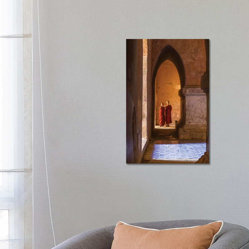 Two Young Novice Monks In An Old Temple, Bagan, Myanmar by Jan Becke - Wrapped Canvas Print