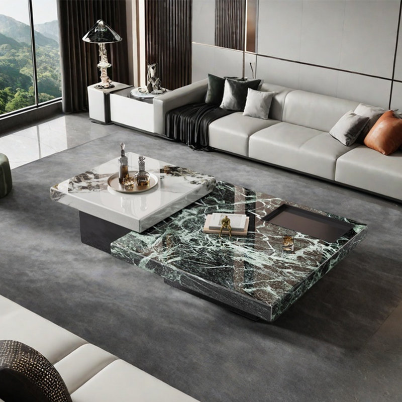 Light luxury marble coffee table set, Black