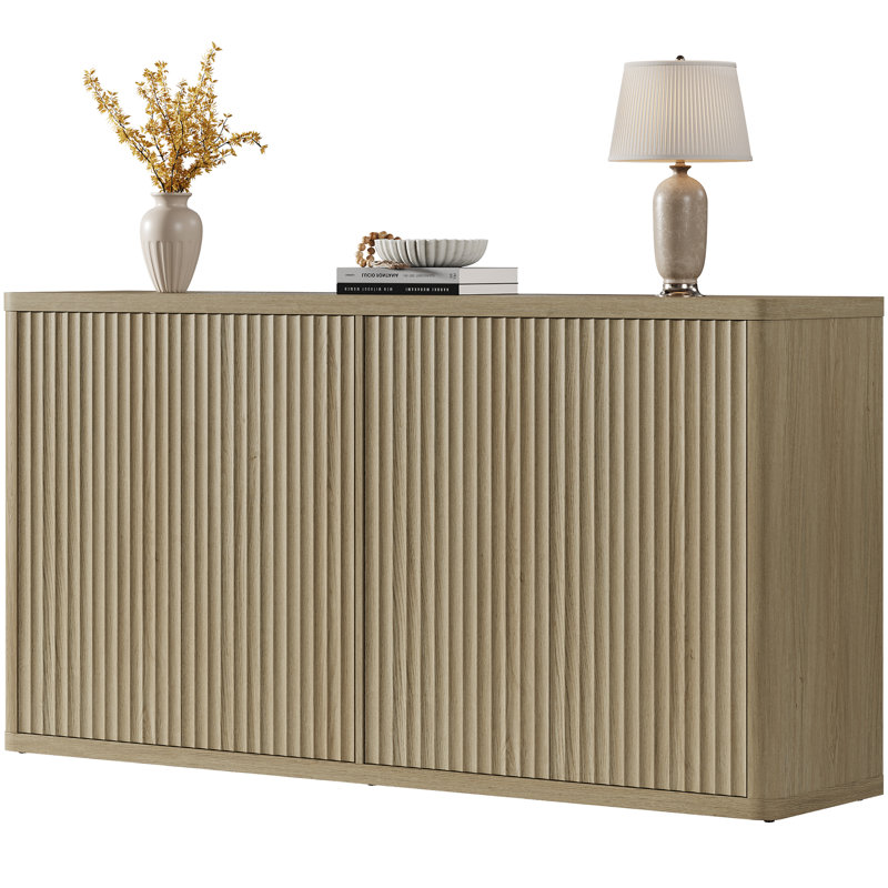 Cesiro 66.3'' W Sideboard With 4 Fluted Doors And Adjustable Shelves, Natural Oak