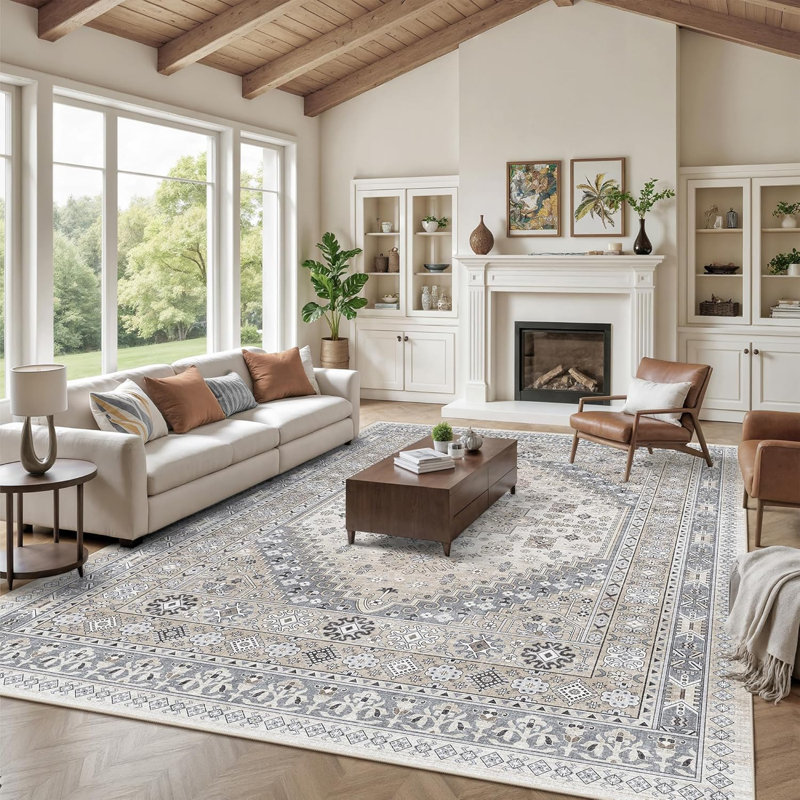 Tapis lavable antidérapant Medallion (beige), Rectangle 4pi x 6 pi