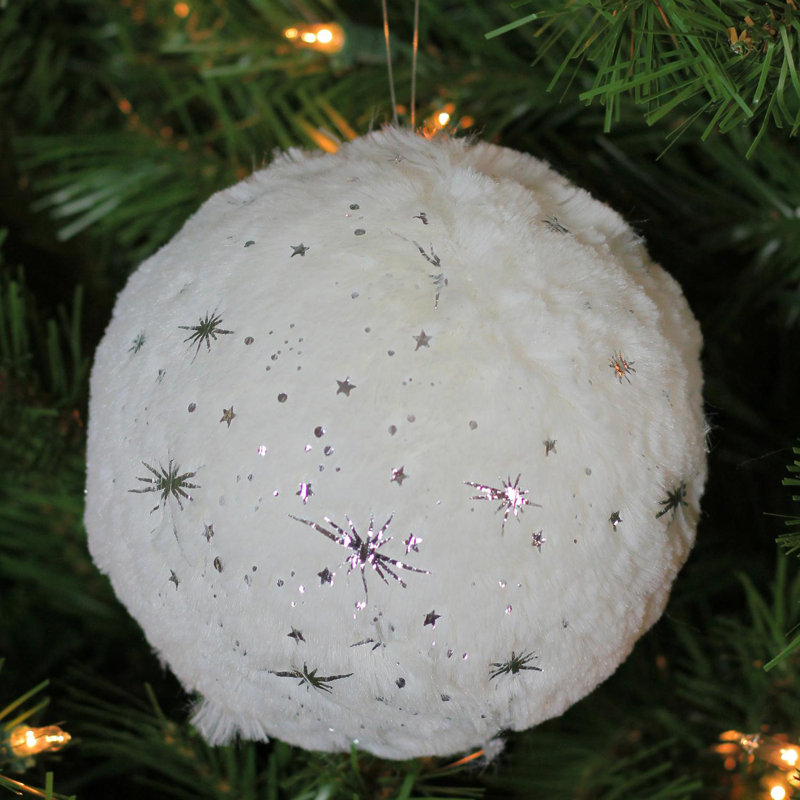 Ornement de Noël 4 po blanc et argent avec boule d'étoiles