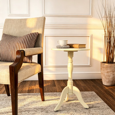 Table d'appoint simplifiée à piédestal rond, mobilier chic et compact en panneau de fibres à densité moyenne pour espaces de vie traditionnels, finition babeurre, 15 po x 15 po x 24 po