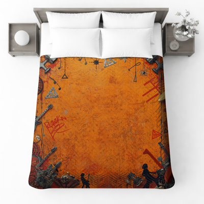 Couvre-lit matelassé orange Grange Music Collage toutes tailles