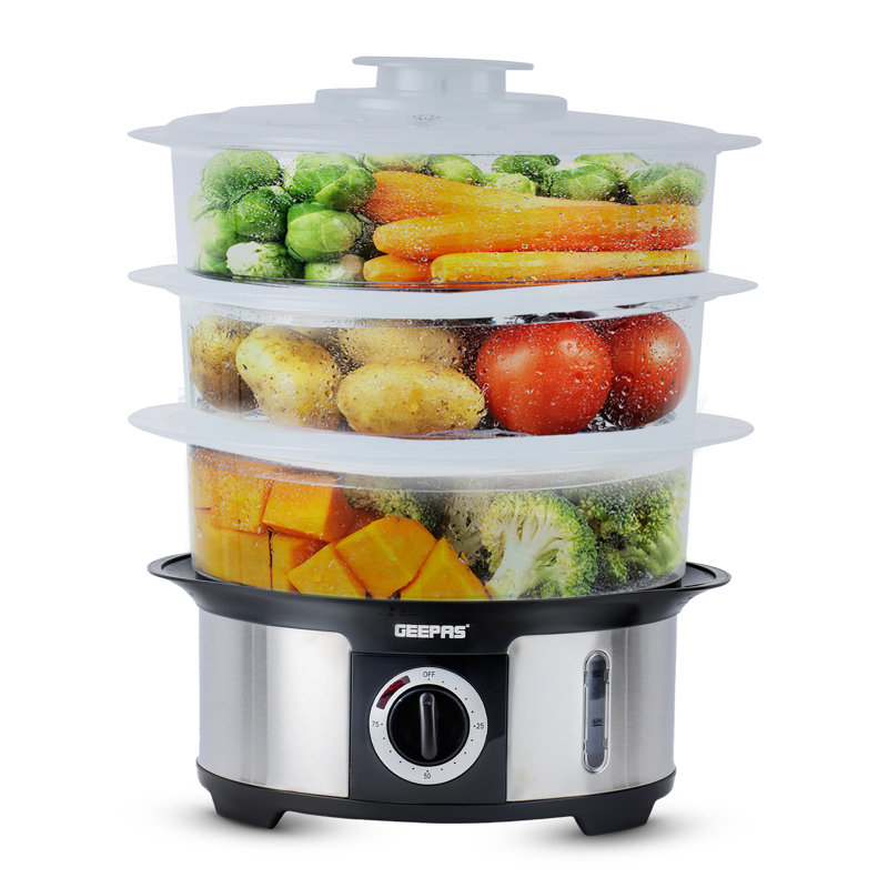 Geepas 3-Tier Food Steamer, 12L Capacity Electric Vegetable Steamer