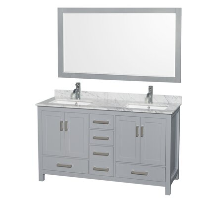 Sheffield 60"" Double Bathroom Vanity Set with Mirror -  Wyndham Collection, WCS141460DESCMUNSM58