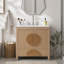 Meuble-lavabo de salle de bain cannelé 30 po avec lavabo - armoire moderne en bois autoportante avec portes à fermeture en douceur, 1 tiroir et rangement ouvert, décoration circulaire décorative, bois massif et panneau de fibres à densité moyenne