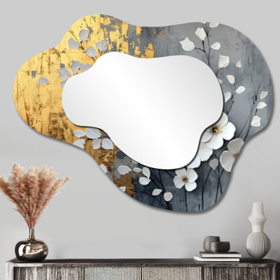 Wildflowers Pure Golden Balance Horizons - miroir mural asymétrique Wildflowers, miroir de coiffeuse traditionnel, imprimé sur métal
