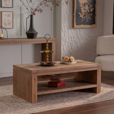 47.24" Rustic 2-Tier Rectangle Coffee Table - Solid Wood & MDF Farmhouse Coffee Table With Open Storage Shelf For Living Room/Apartment