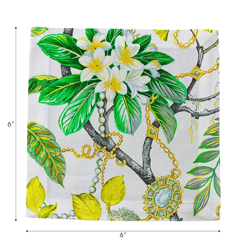 Plumeria Natural Hemstitch Cocktail 6" Linen/Cotton Napkin, Lemon
