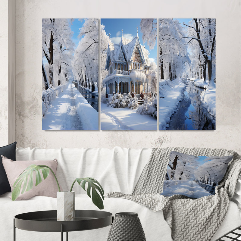 «Winter Snowy Serenity», 3 pièces sur toile, H 32 po x l 16 po, Toile tendue
