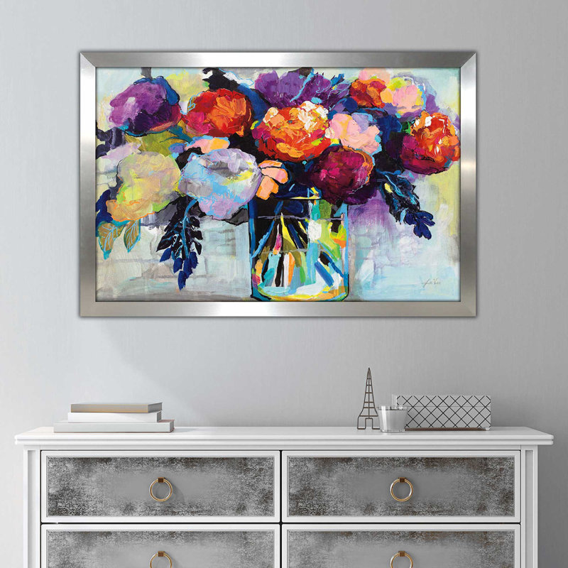Anniversaire - peinture, Encadrement argenté, H 21,5 po x l 27,5 po x P 0,75 po
