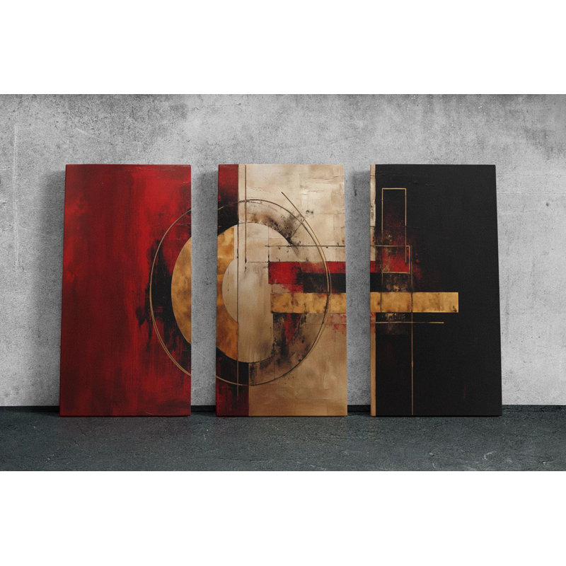 «Triptych Canvas Wall Art», art mural abstrait rouge et noir, ensemble de toiles modernes pour une décoration intérieure élégante