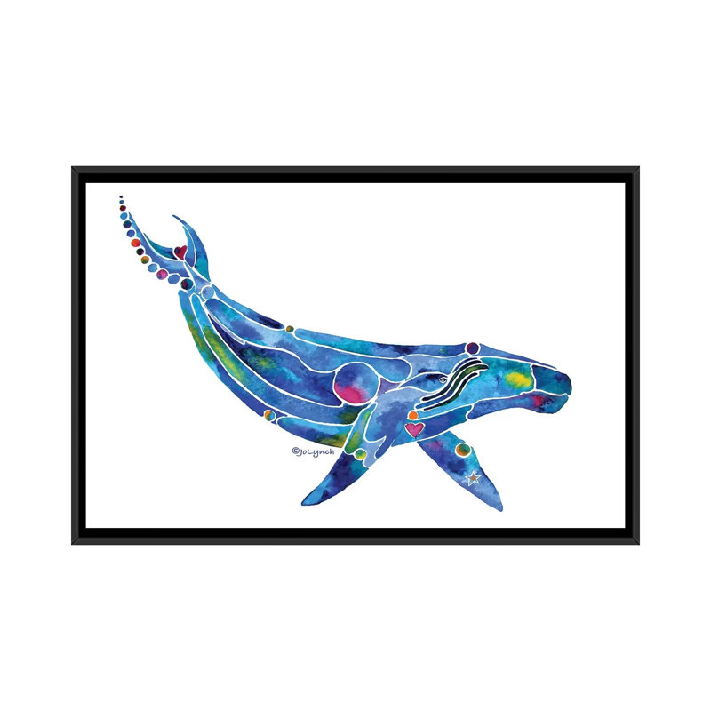 " Whale Humpback Ocean " by Jo Lynch, 18" H x 26" W x 1.5" D, No Matte, Black Framed Canvas