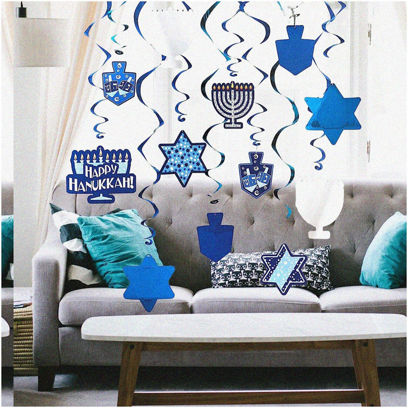 Navy-Blue White Silver 3D Heart Garland 39Ft