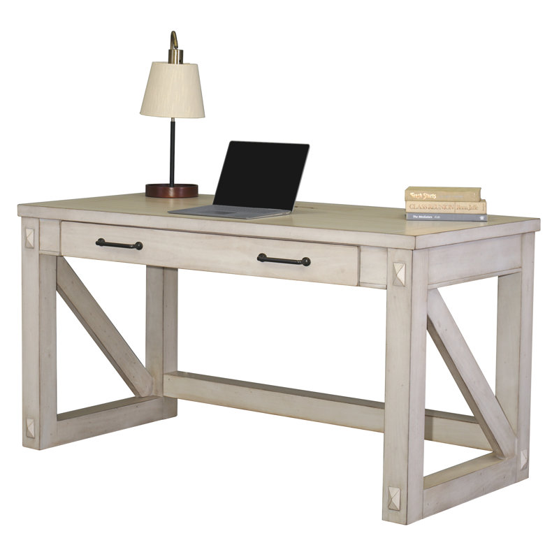 Jyler Metal Base Writing Desk with Power Outlet, White