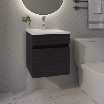 Space - Saving Finish Wall Mounted Bathroom Floating Vanity, Integrated Sink, One Door, 20H X 17.5W 17.5D Single