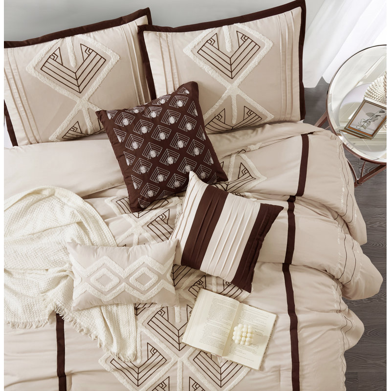 Queen Brown Microfiber Geometric Comforter Set