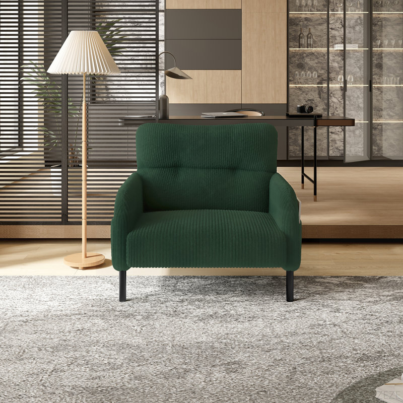 Corduroy Fabric, Comfortable Monochrome Single Person Wide Seat Chair, Suitable For Living Rooms And Bedrooms, Emerald