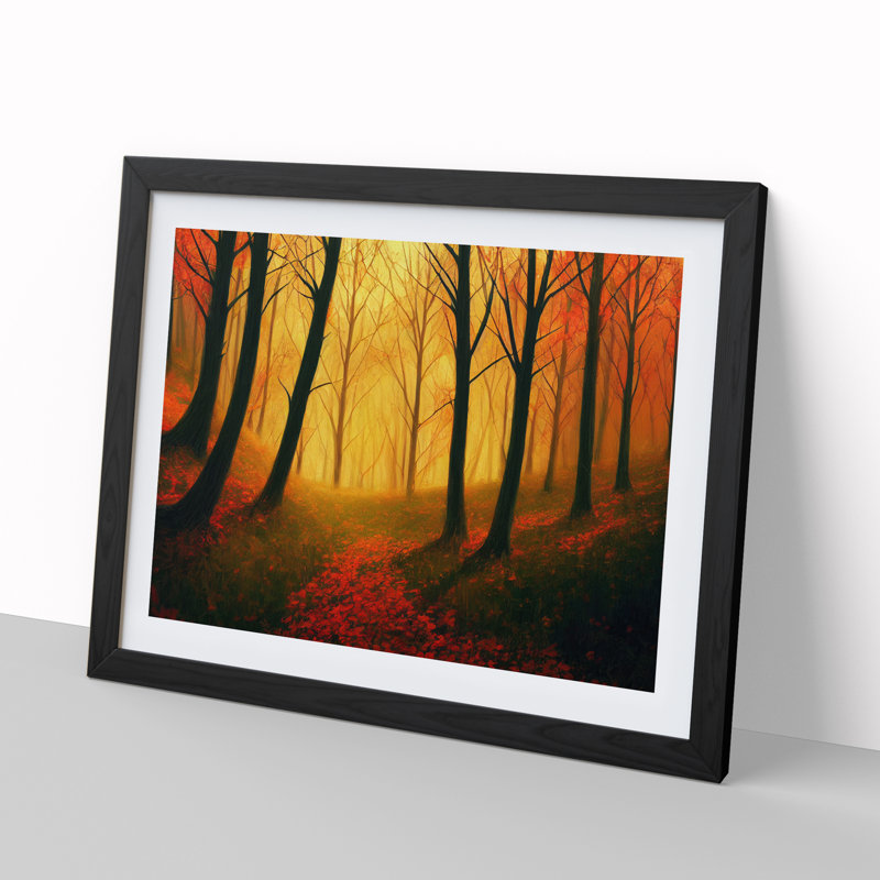 Authentic Autumn Forest - Single Picture Frame Print, Black , 46cm H x 64cm W