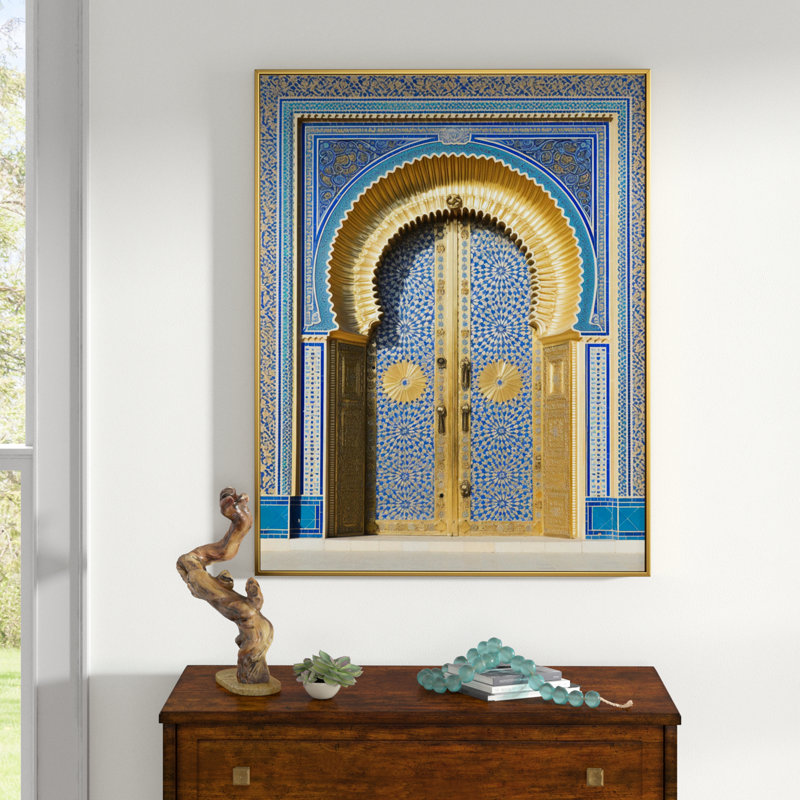 Art mural sur toile Morroco Palace Golden Doors II - campagne, H 44 po x l 34 po x P 1,5 po, Cadre flottant doré