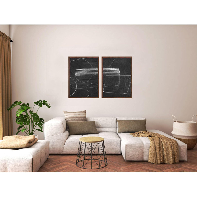 "Abstract Dark", ensemble de deux peintures murales encadrées, Noir, H 14 po x l 20 po