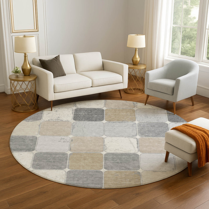 Premium Machine Washable Tiana Geometric Rug, Round 8'