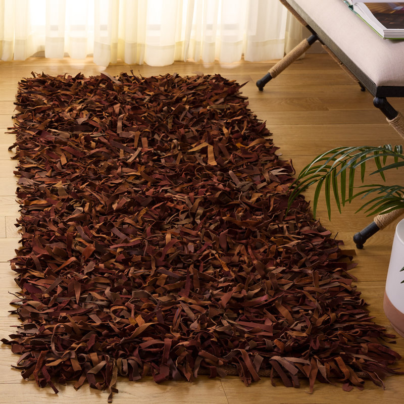 Tapis à poils longs brun cuir Assar, Tapis de couloir 2 pi 3 po x 6 pi