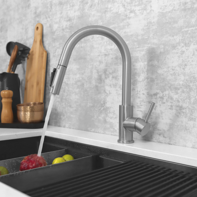 Robinet de cuisine élégant à poignée simple avec osmose réversible Modena, Acier inoxydable brossé