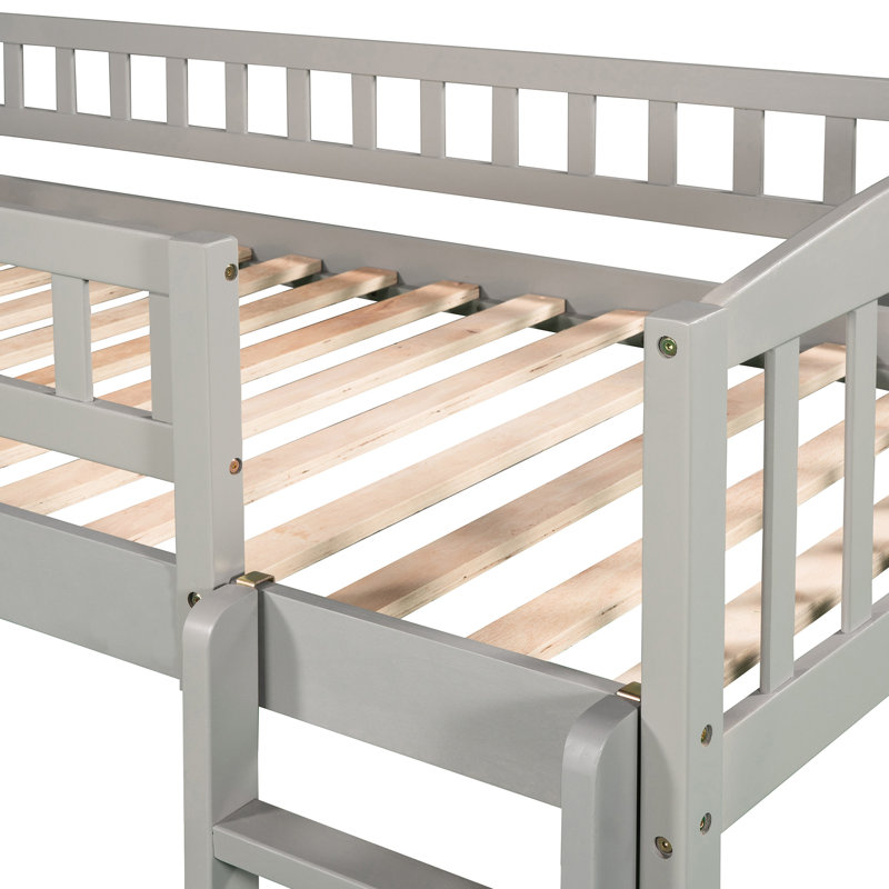 Lit mezzanine simple gris avec glissade et - pour les petits espaces, lecture sous le lit, contreplaqué de pin massif, assemblage en 20 minutes, idéal pour les maisons, espace limité, crée un espace confortable en dessous, pin, facile