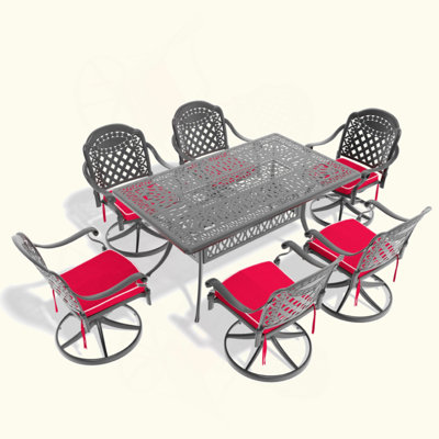 All-Weather Cast Aluminum Dining Set, Include Swivel Chairs And Rectangular Table With Black Frame