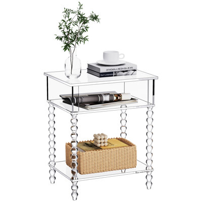 Acrylic Side Table, Clear 3-tier End Table With Storage, Nightstand For Living Room, Bedroom, Office (clear, 11.8 ×15.7 × 19.7)