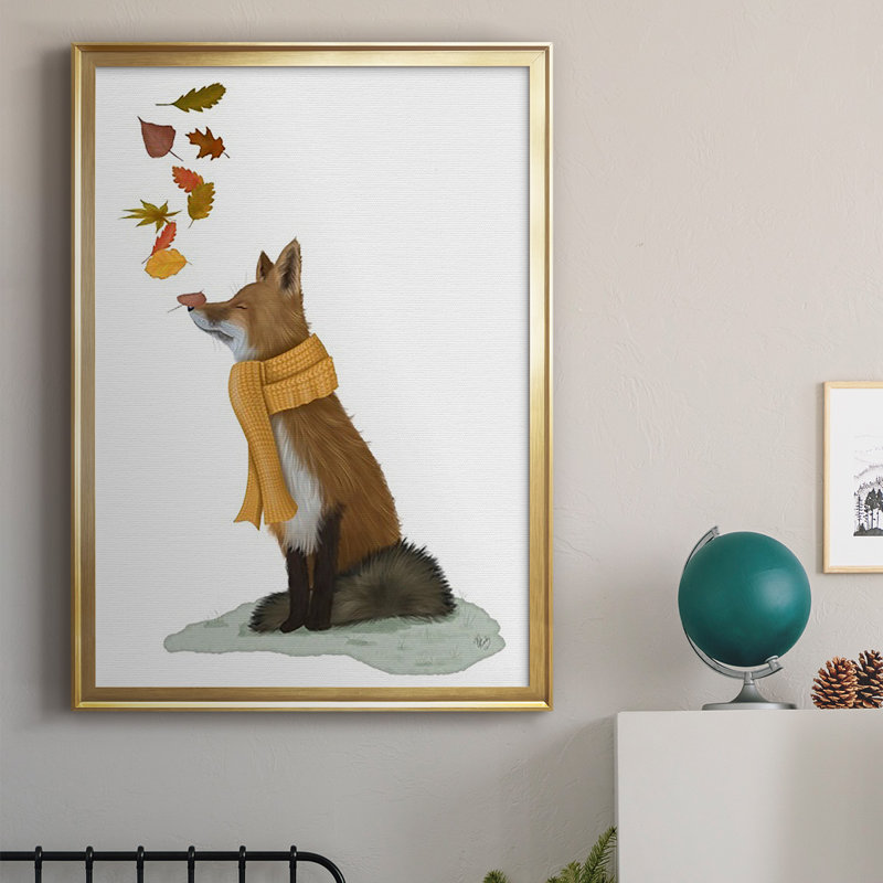 «Fox Leaves On Nose», reproduction encadrée de qualité supérieure - prête à être accrochée, Or