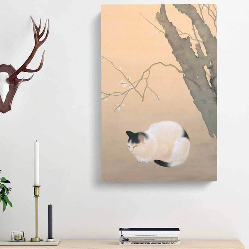 Cat & Plum Blossoms by Hishida Shunso - Wrapped Canvas Painting, 76cm H x 50cm W x 3cm D