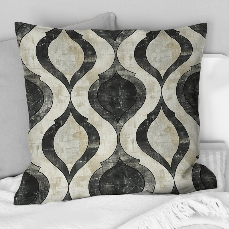 Coussin Beige noir Mid-Century quadrilobe - Mid-Century, H 18 po x l 18 po