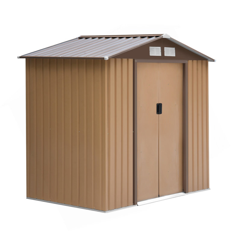 Remise de rangement extérieure 7 pi x 4 pi, maisonnette de jardin avec fondation, 4 évents et 2 portes coulissantes faciles pour la cour, le patio, le garage, la pelouse, jaune