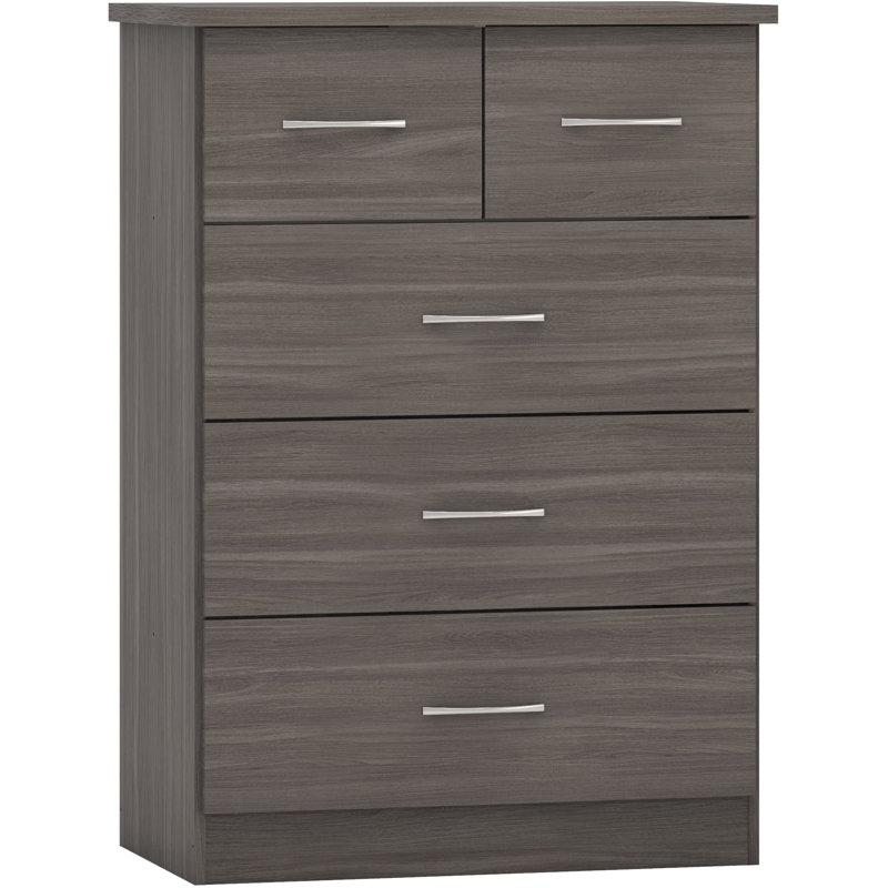 Cascio 5 Drawer Chest Of Drawers, Black Wood Grain