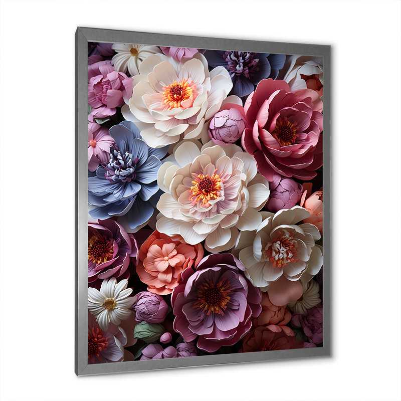 Trione, art asiatique, pivoines en rose III sur toile, H 20 po x l 12 po x P 1 po, Cadre photo argenté