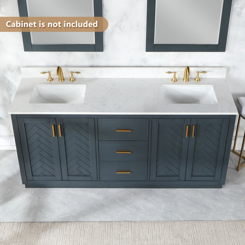 Ceres 73" Grain White Engineered Stone Double Vanity Top with Sinks