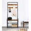 Banc à chaussures avec portemanteau, banc de rangement pour hall d'entrée d'arbre, meuble d'appoint aspect bois avec structure en métal, design 3 en 1-109973245