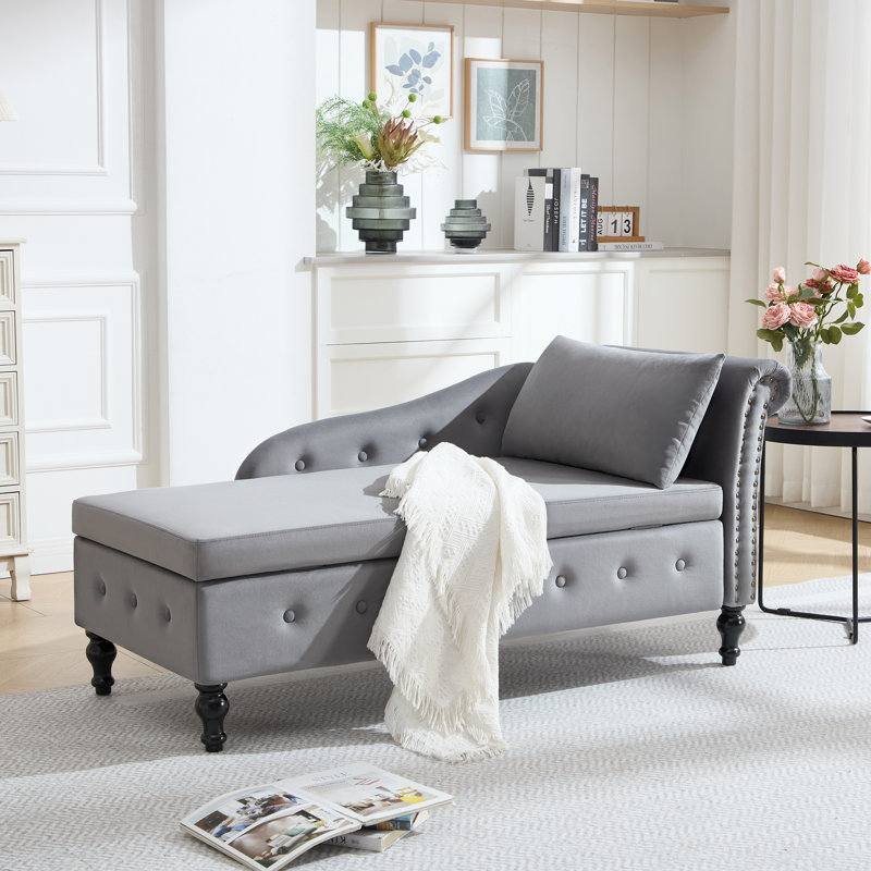 Chaise longue de rangement en velours Eastham, Gris foncé, Orienté vers la gauche