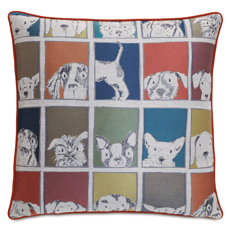 Multicolor Embroidered Dog Design Square Pillow