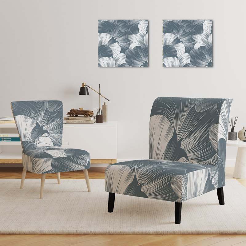 Accent Chair, Beige Floral Pattern Upholstered Decor - Beige Floral Pattern II, Gray/White
