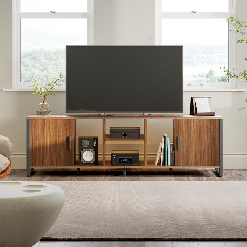 Meuble télé pour téléviseur de 78 po ou moins Checotah, Noyer / gris